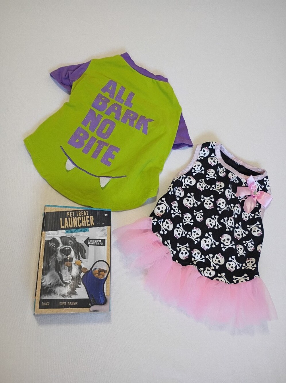 Spooky & Sweet Dog Clothing Set + Treat Launcher Bundle About 20 Inches Around